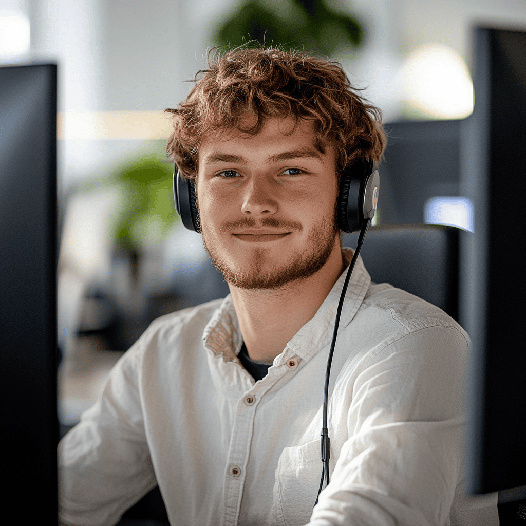 Jongen met koptelefoon op van klantenservice Sunergy